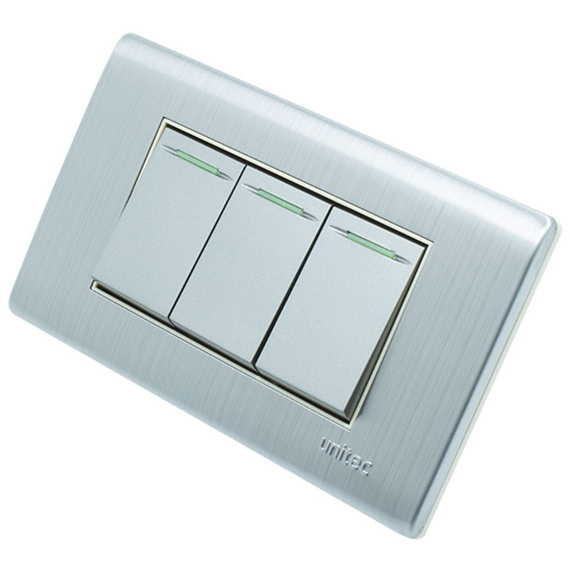 INTERRUPTOR TRIPLE ACERO INOXIDABLE UNITEC