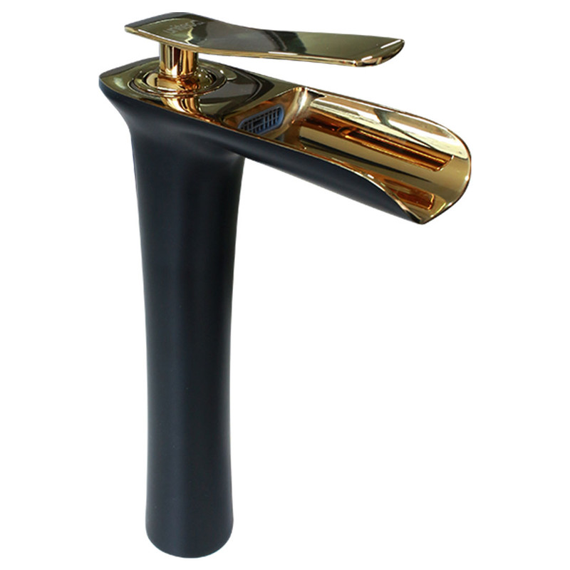LLAVE LAVAMANOS CAÑO CASCADA NEGRA/DORADO MONOMANDO  UNITEC