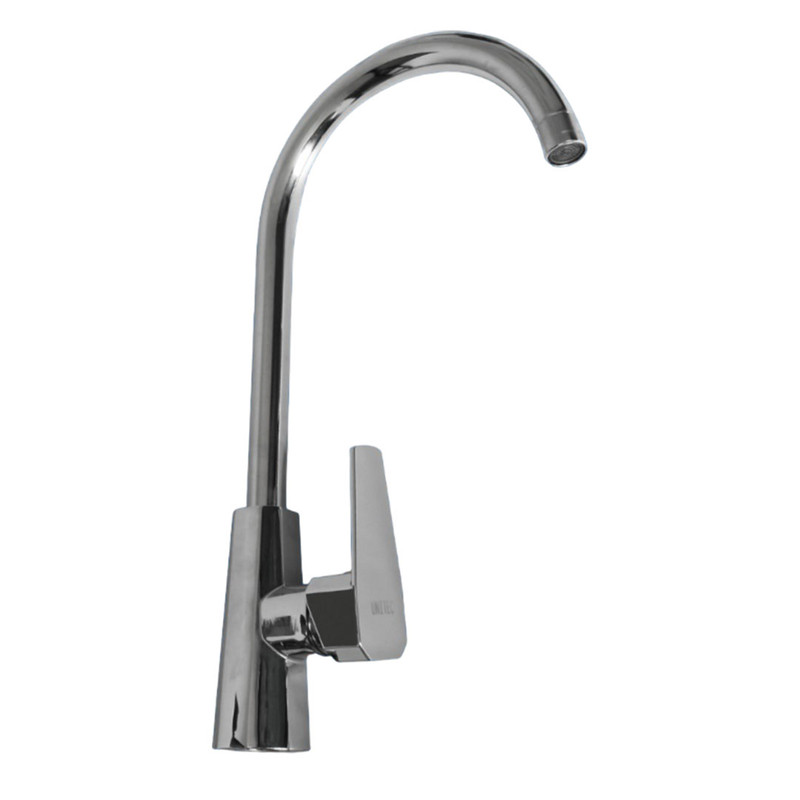 LLAVE LAVAPLATOS MONOMANDO GRANDE PLATEADA METALICA CUELLO FIJO  UNITEC