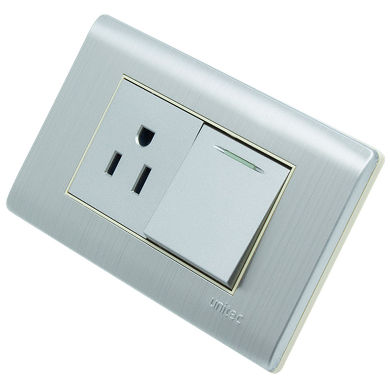 TOMA + INTERRUPTOR  ACERO INOXIDA UNITEC