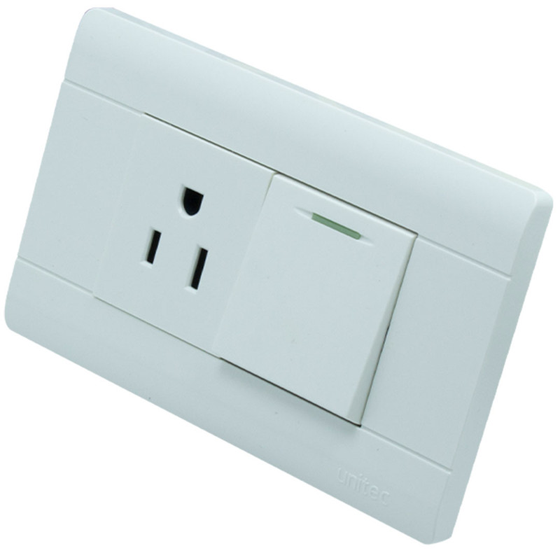 TOMA + INTERRUPTOR POLICARBONATO BLANCO UNITEC