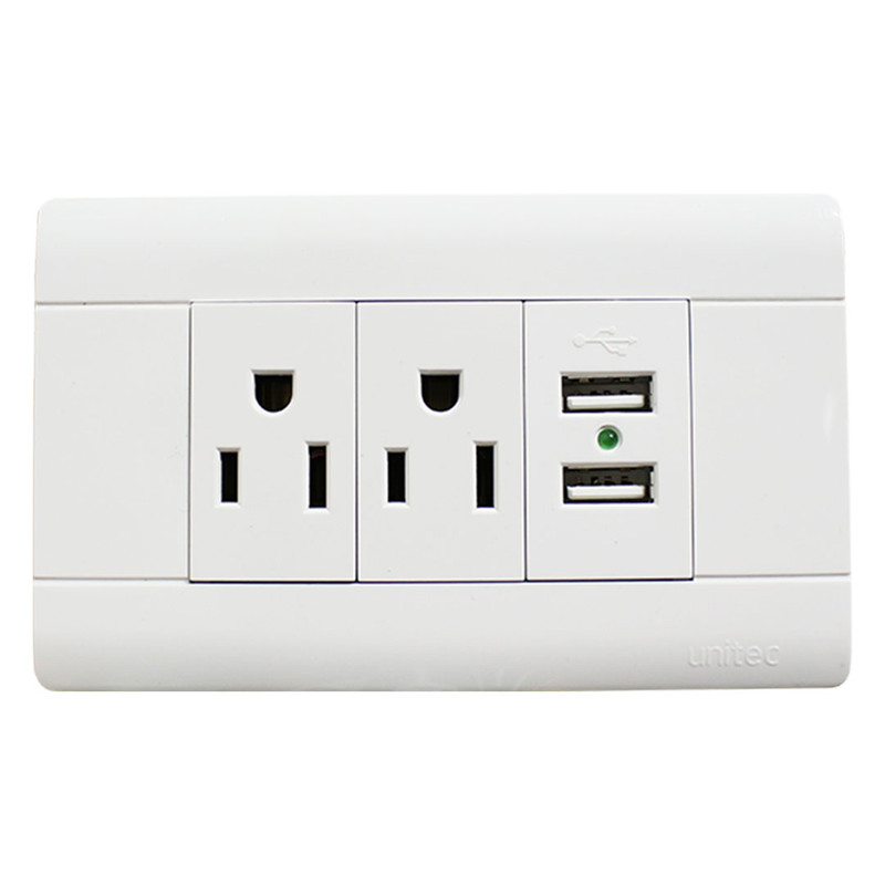 TOMA DOBLE + USB DOBLE POLICARB BLANCO UNITEC