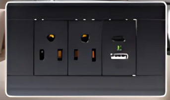 TOMA DOBLE NEGRO+USB+TIPO C POLICARB UNITEC