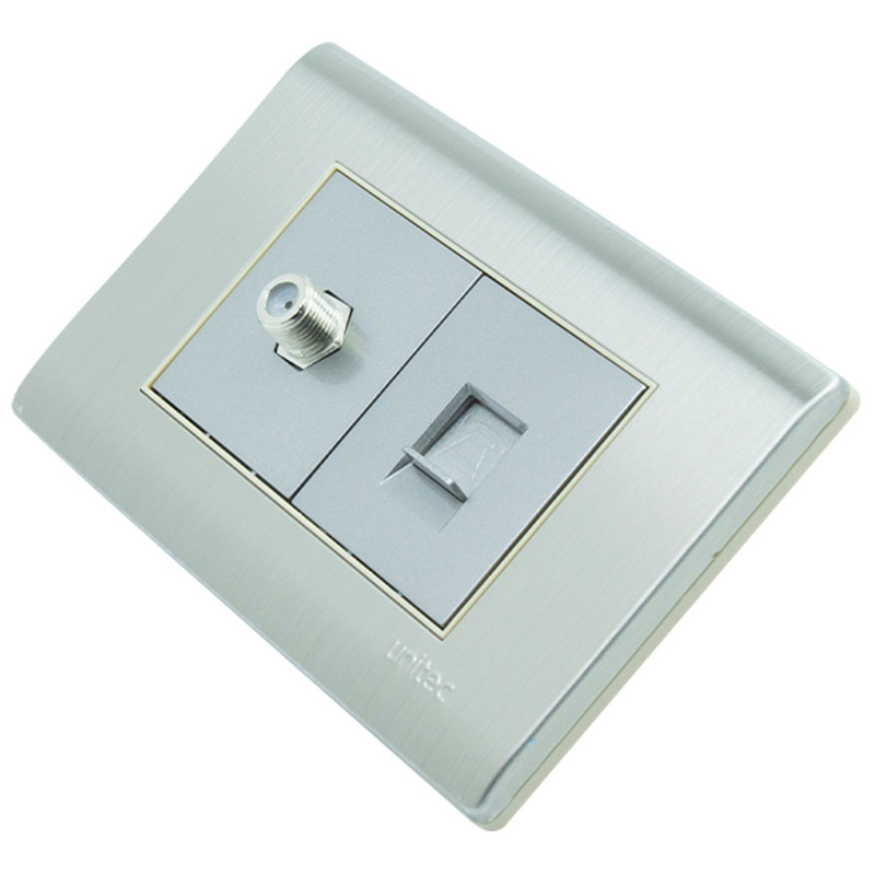 TOMA TV+TELEFONO ACERO INOXIDABLE UNITEC