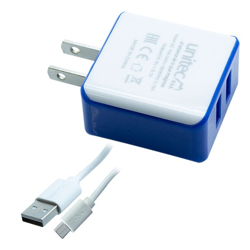 [120173] CARGADOR DE PARED 3.1AMP+CABLE V8 UNITEC