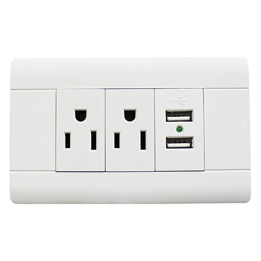 [16162454] TOMA DOBLE + USB DOBLE POLICARB BLANCO UNITEC